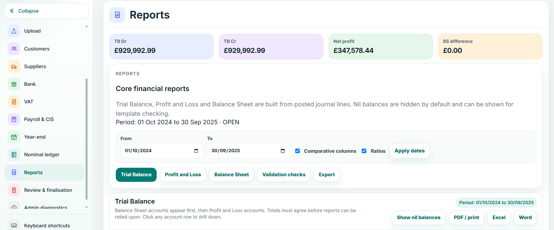 Balansix reports used to validate accounting balances